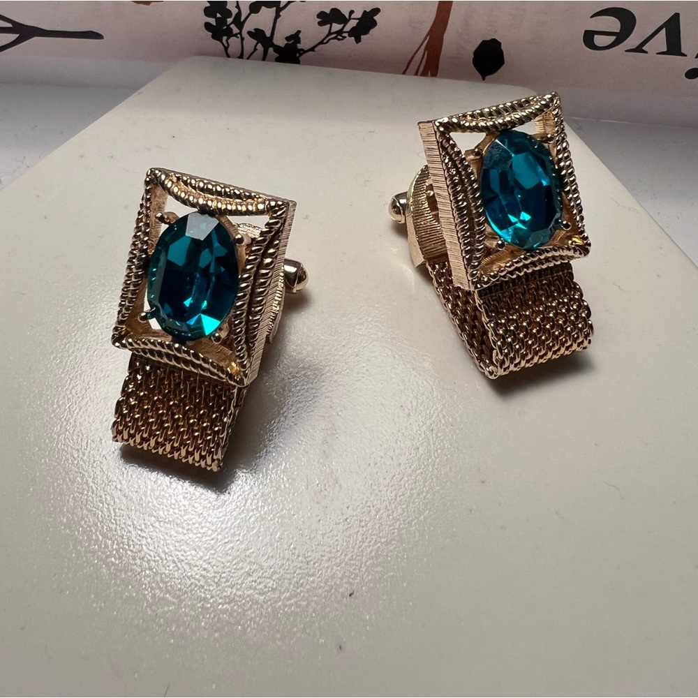 Vintage Swank Blue Gem & Gold cufflinks